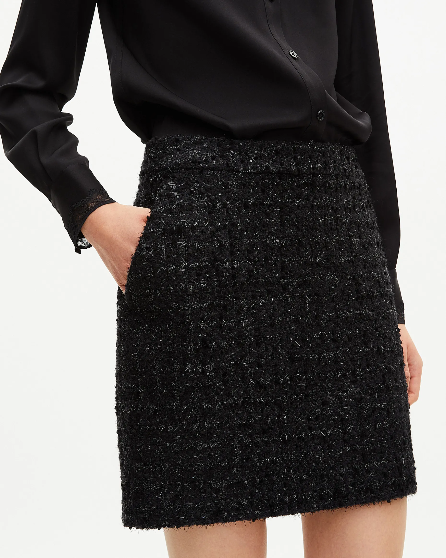 Jupe courte en tweed brillant noire