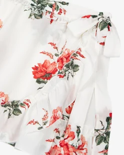 Jupe courte portefeuille imprimé fleuri blanche