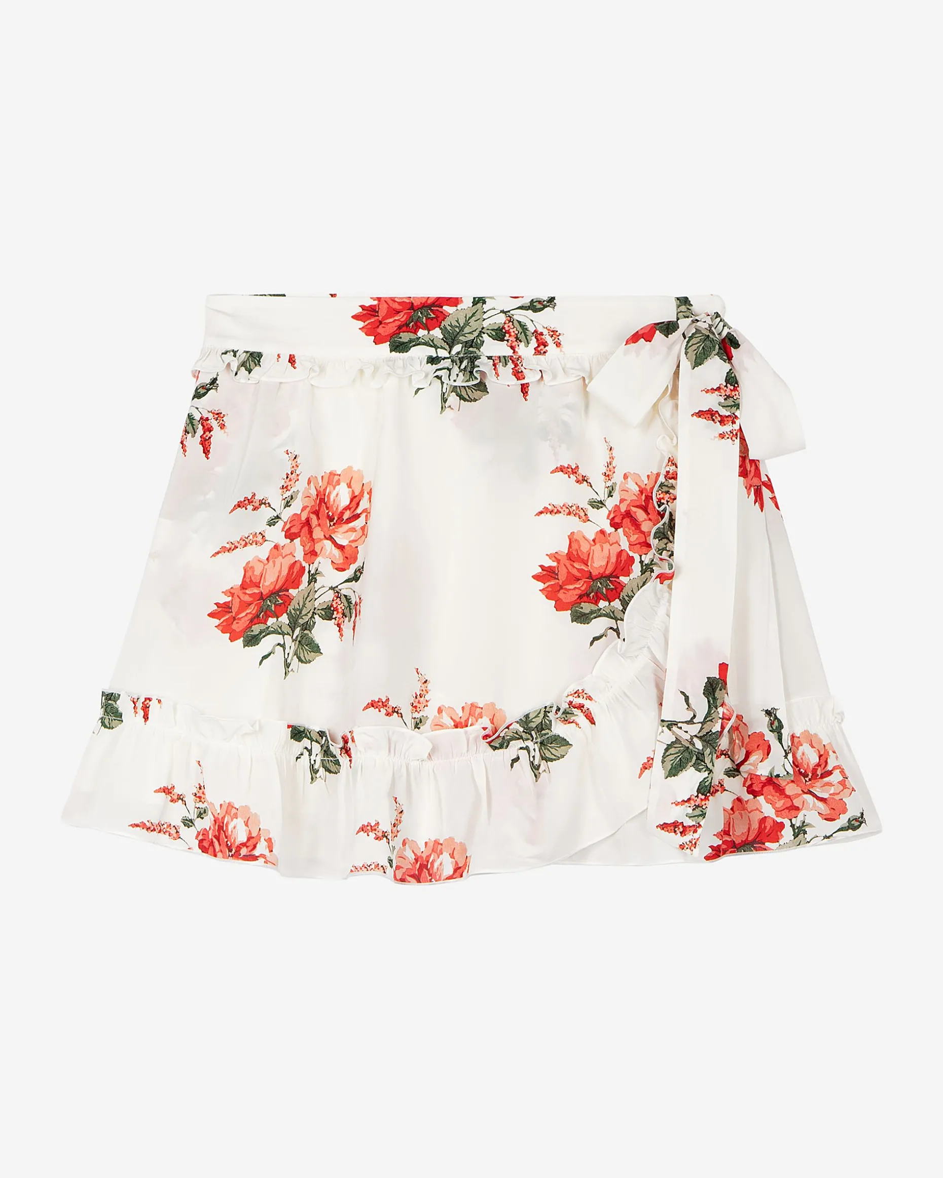 Jupe courte portefeuille imprimé fleuri blanche