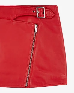 Jupe en cuir avec zip rouge