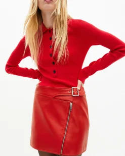 Jupe en cuir avec zip rouge