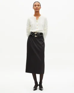 Jupe longue crayon en satin noire