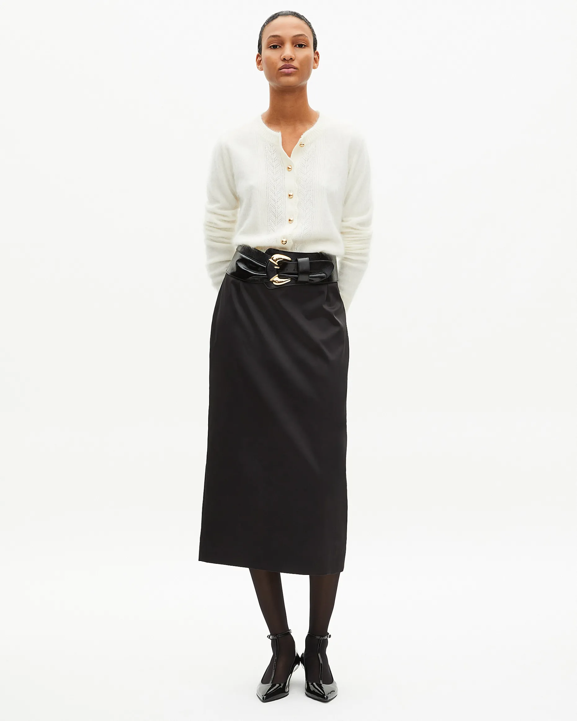 Jupe longue crayon en satin noire