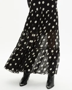 Jupe longue imprimé pois noire
