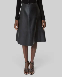 Jupe midi en cuir noire