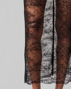 Jupe midi en dentelle avec strass noire