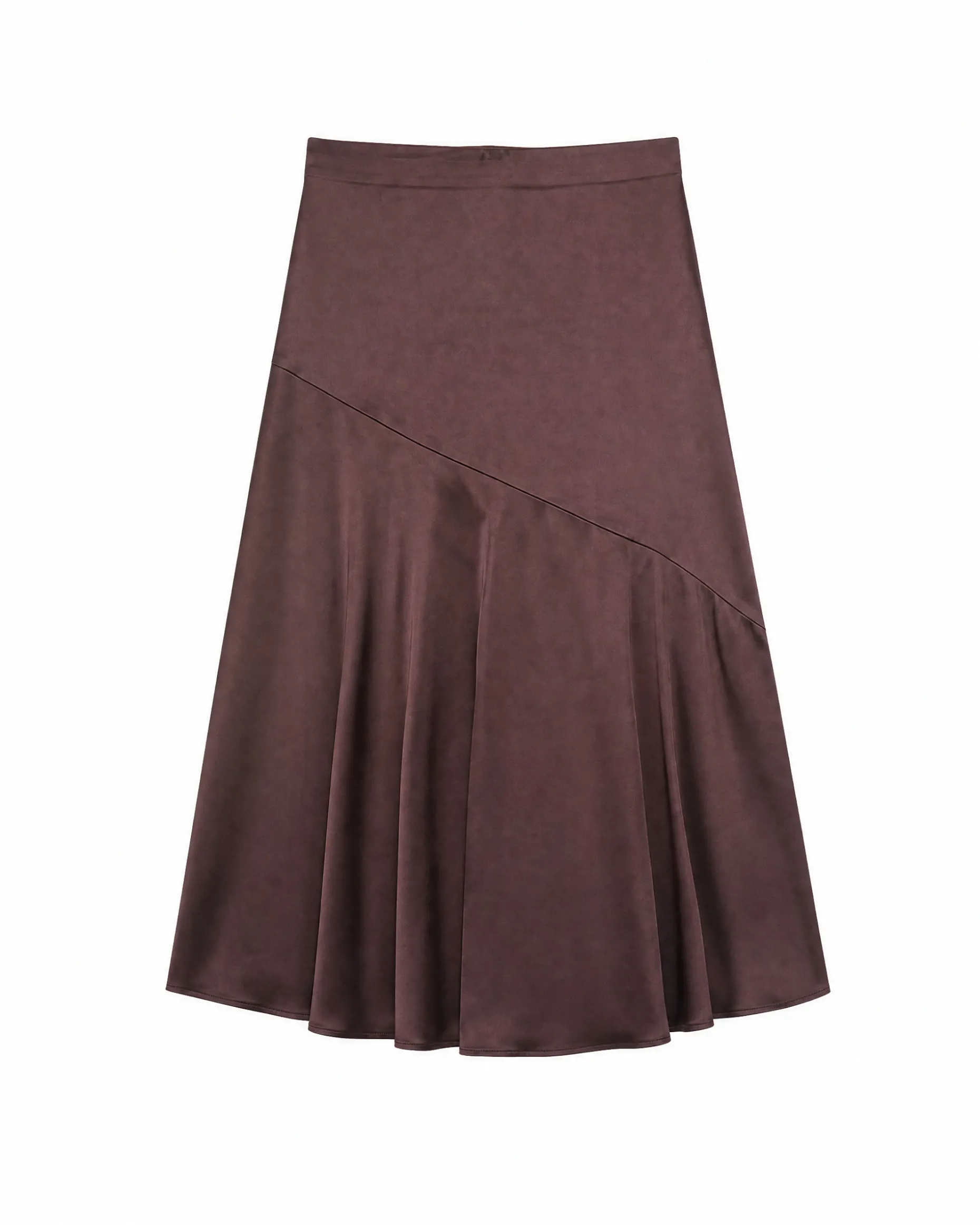 Jupe midi en satin avec chaîne dorée marron