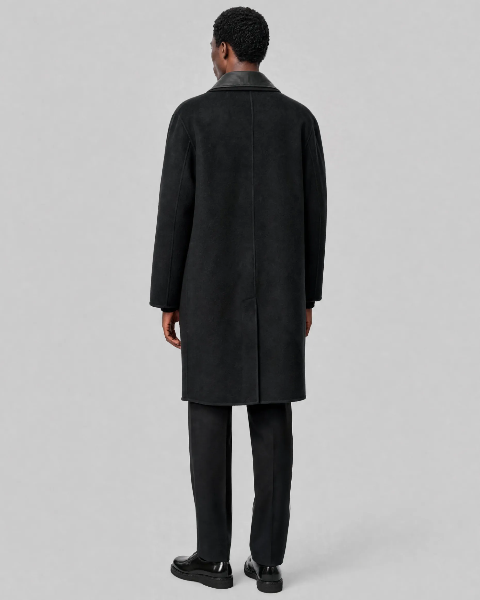 Manteau col cuir noir