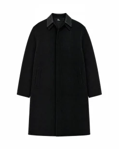 Manteau col cuir noir
