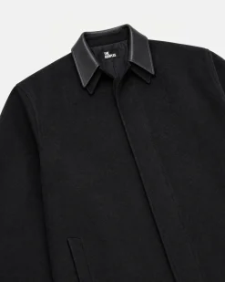 Manteau col cuir noir