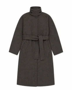 Manteau col montant en laine mélangée marron