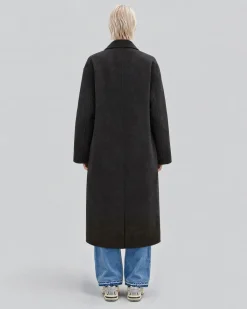 Manteau double face en laine mélangée noir