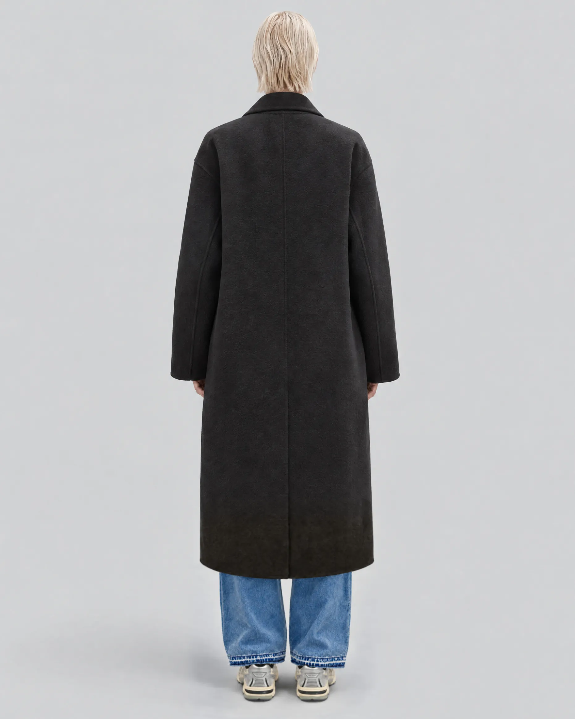 Manteau double face en laine mélangée noir