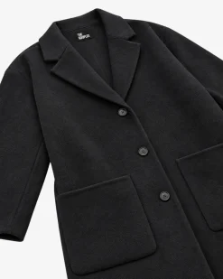 Manteau double face en laine mélangée noir