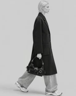 Manteau double face en laine mélangée noir