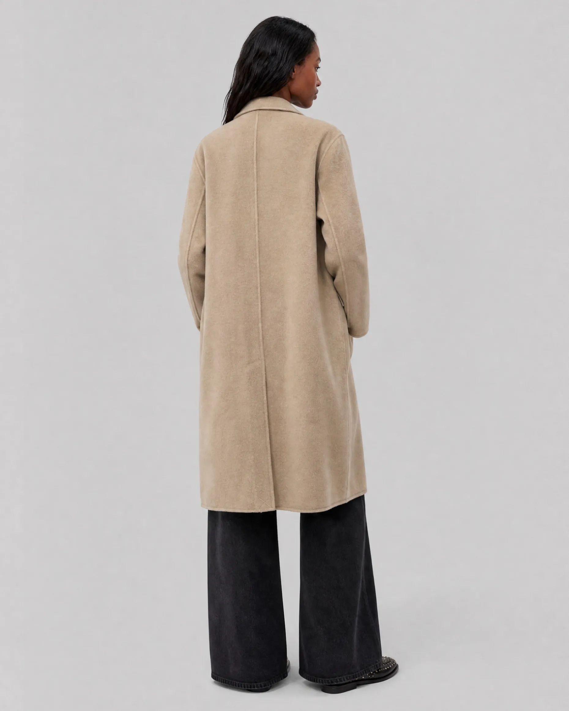 Manteau double face en laine mélangée beige