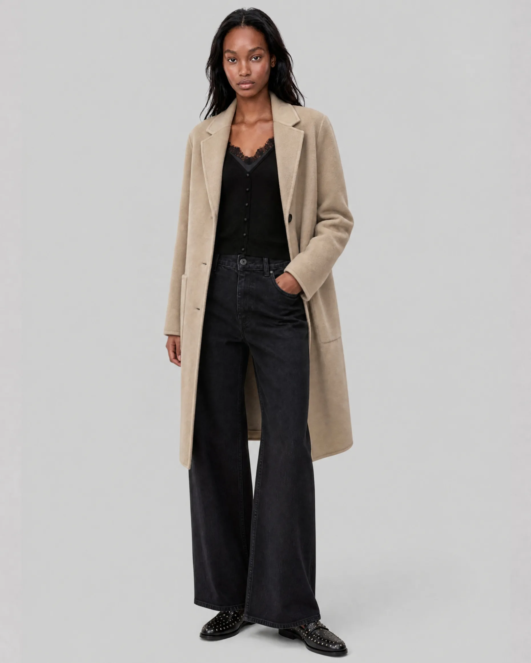 Manteau double face en laine mélangée beige
