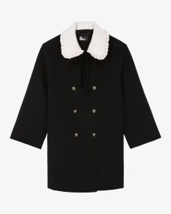 Manteau double face en laine mélangée noire