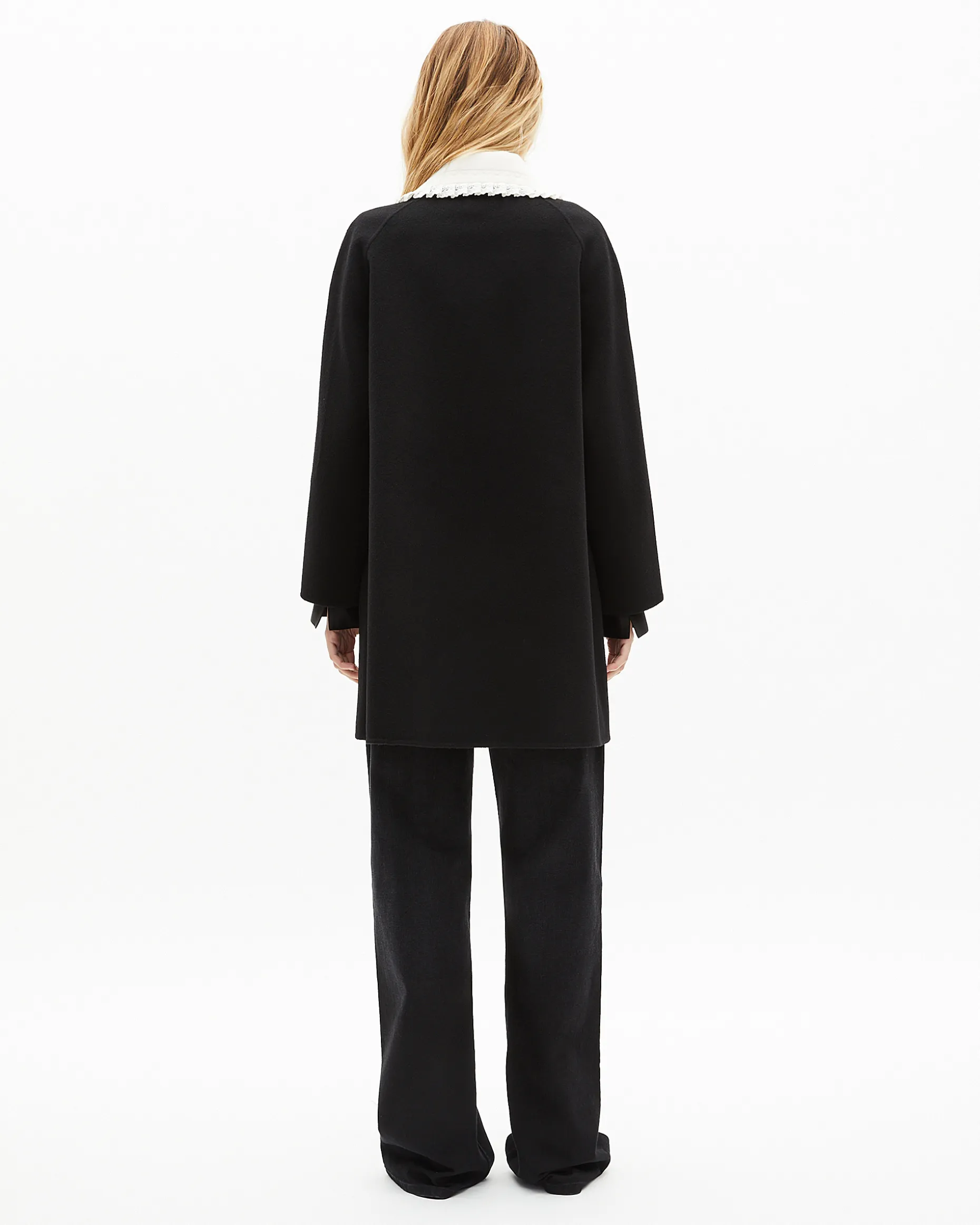 Manteau double face en laine mélangée noire