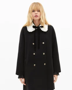Manteau double face en laine mélangée noire