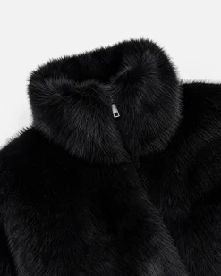 Manteau en fausse fourrure col montant noir