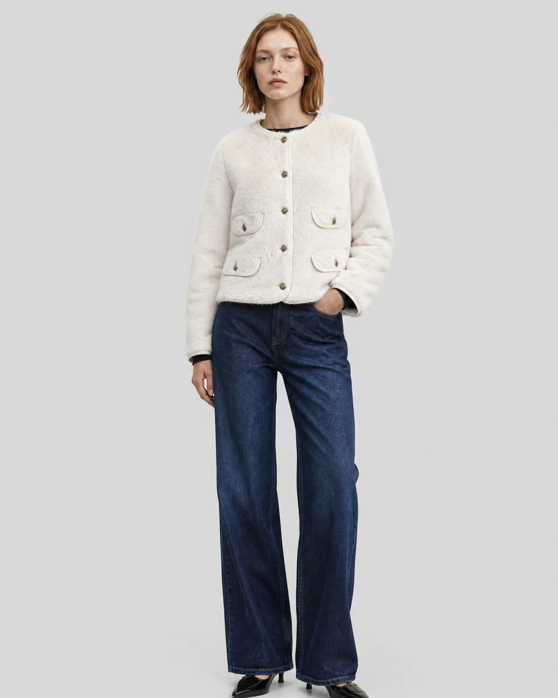 Manteau en fausse fourrure ecru
