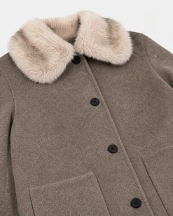Manteau en laine mélangée avec col fausse fourrure beige