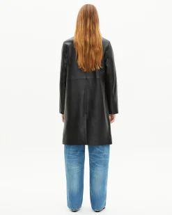 Manteau long en cuir noir