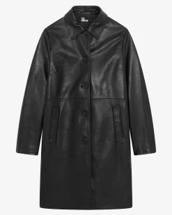 Manteau long en cuir noir