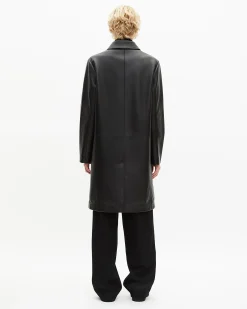 Manteau mi-long en cuir noir