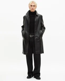 Manteau mi-long en cuir noir