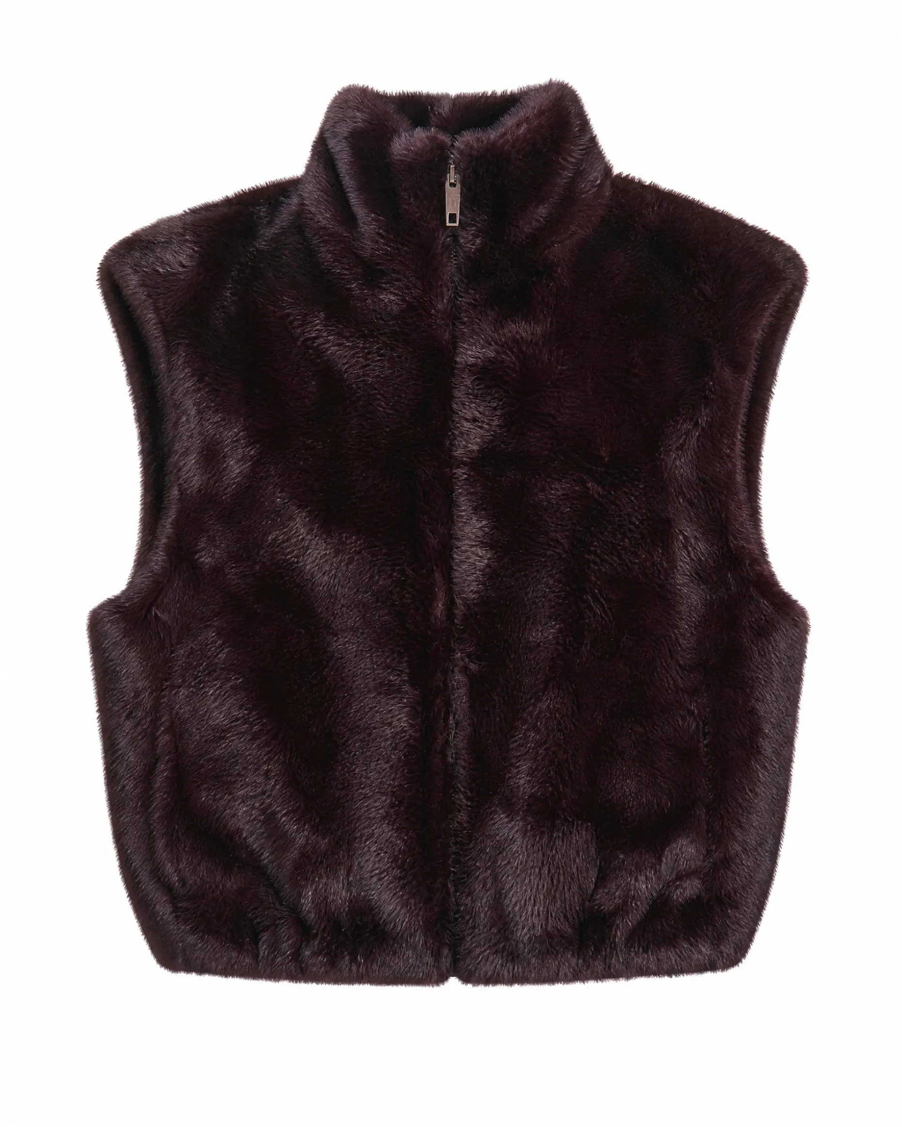 Manteau sans manches en fausse fourrure bordeaux