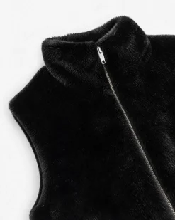 Manteau sans manches en fausse fourrure noir