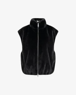 Manteau sans manches en fausse fourrure noir