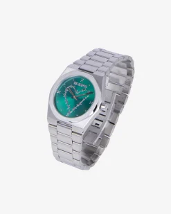 Montre avec coeur argentée cadran vert