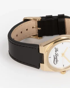 Montre avec logo et bracelet en cuir noir