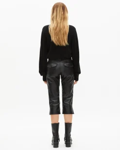 Pantalon capri en cuir noir