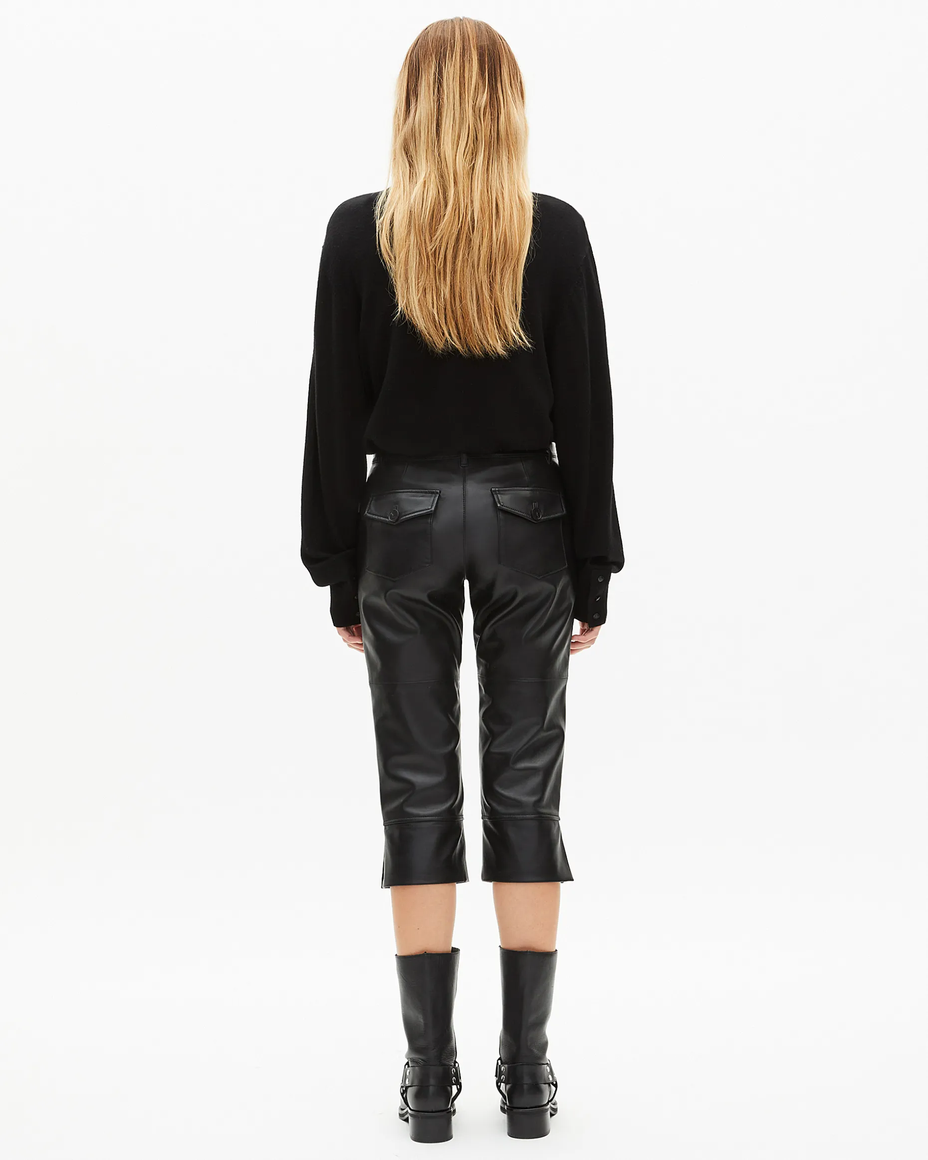 Pantalon capri en cuir noir