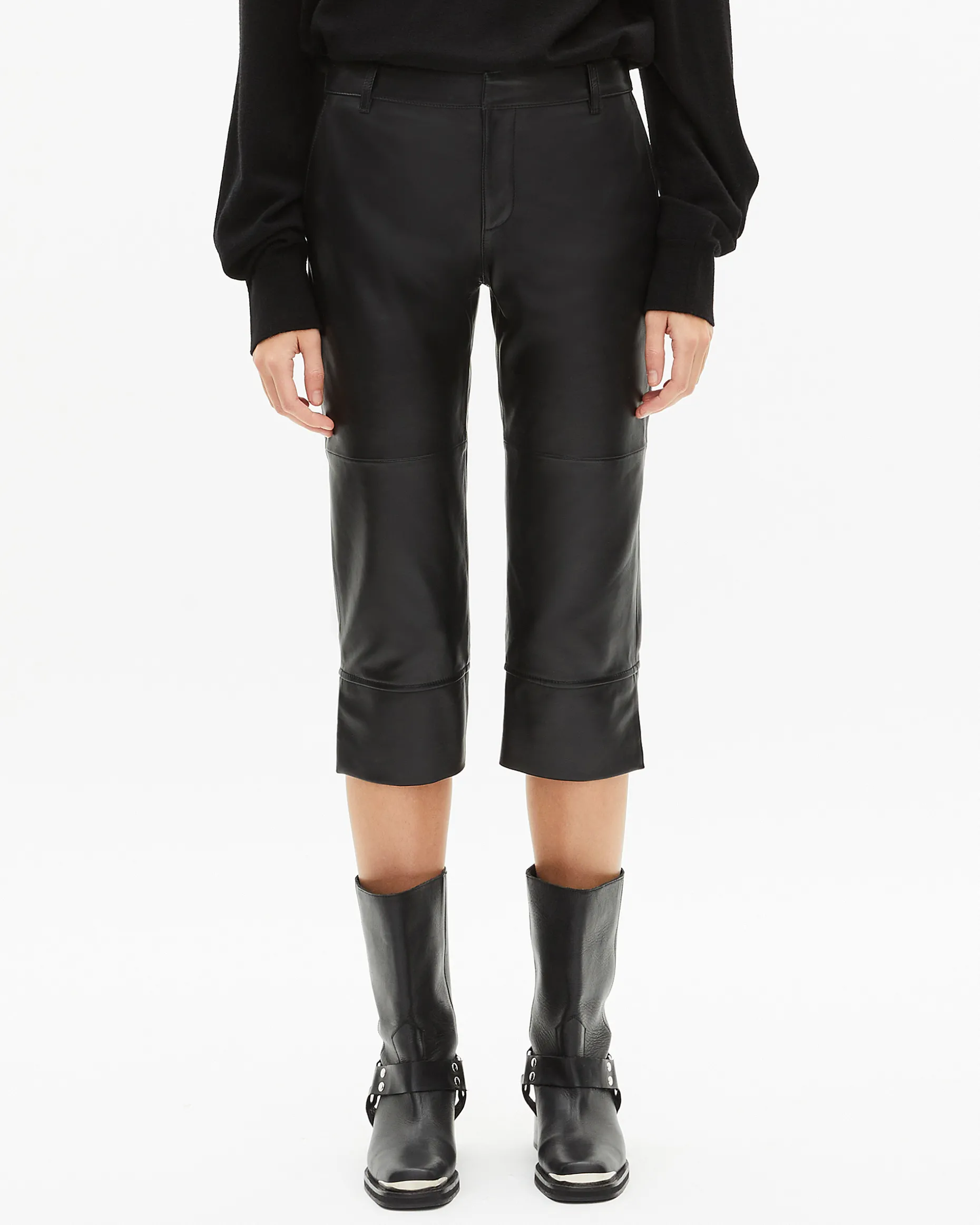 Pantalon capri en cuir noir