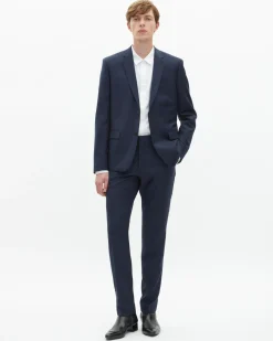 Pantalon de costume ajusté en laine marine