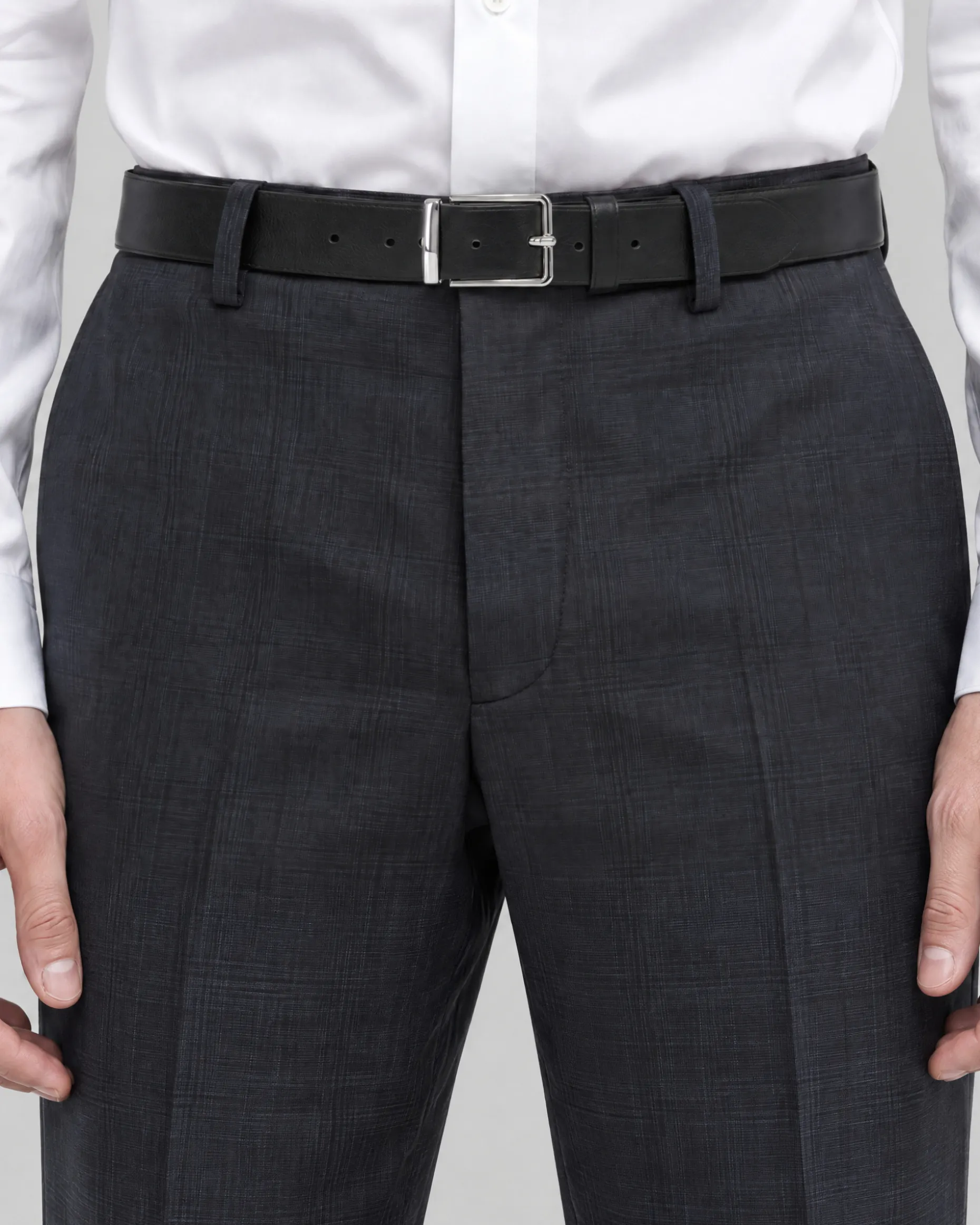 Pantalon de costume ajusté à tartan en laine marine