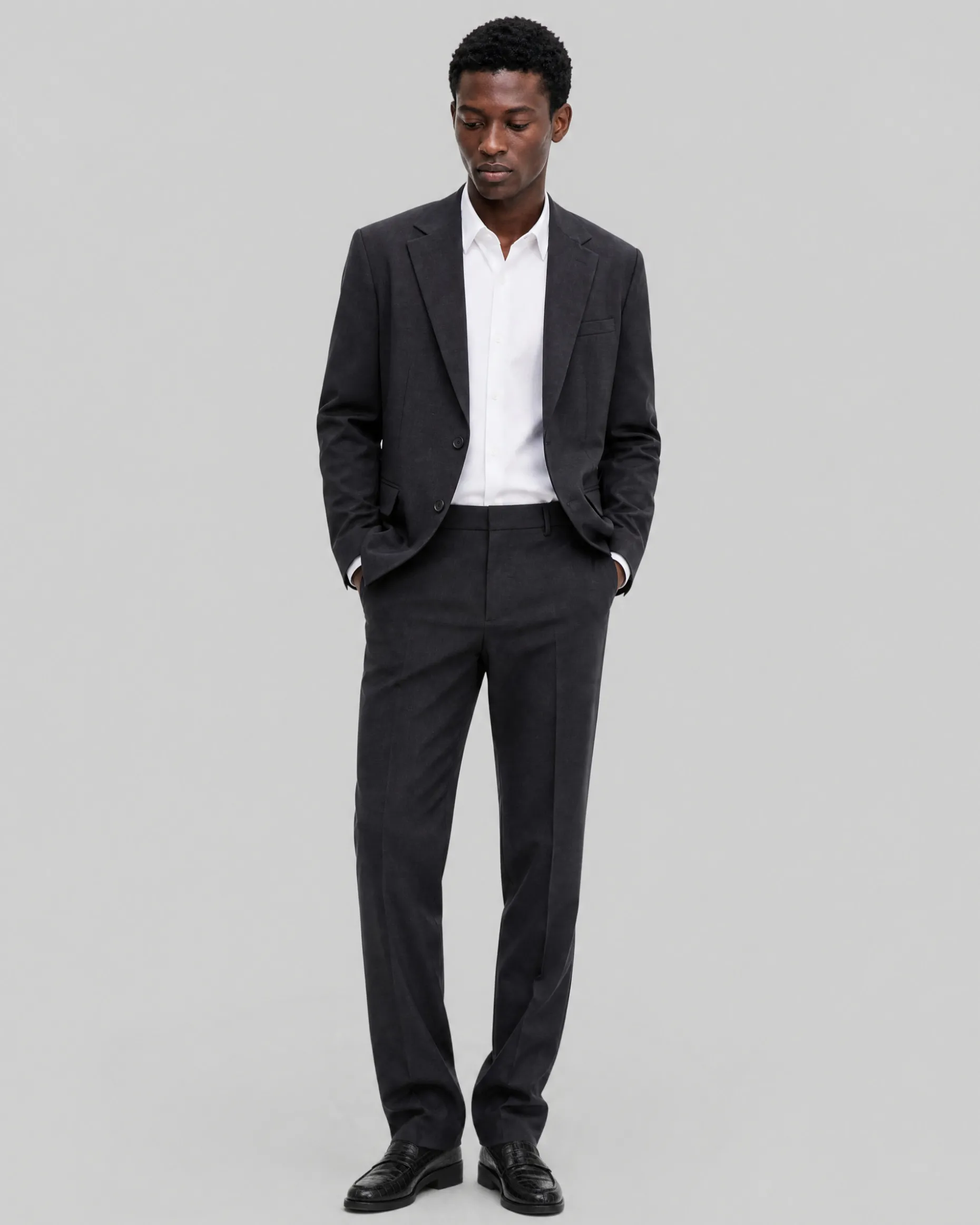 Pantalon de costume droit en laine gris anthracite
