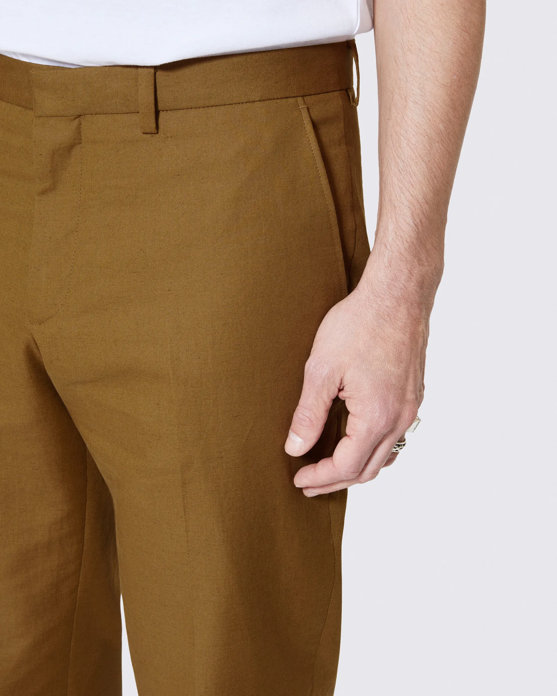 Pantalon de costume en coton lin bronze