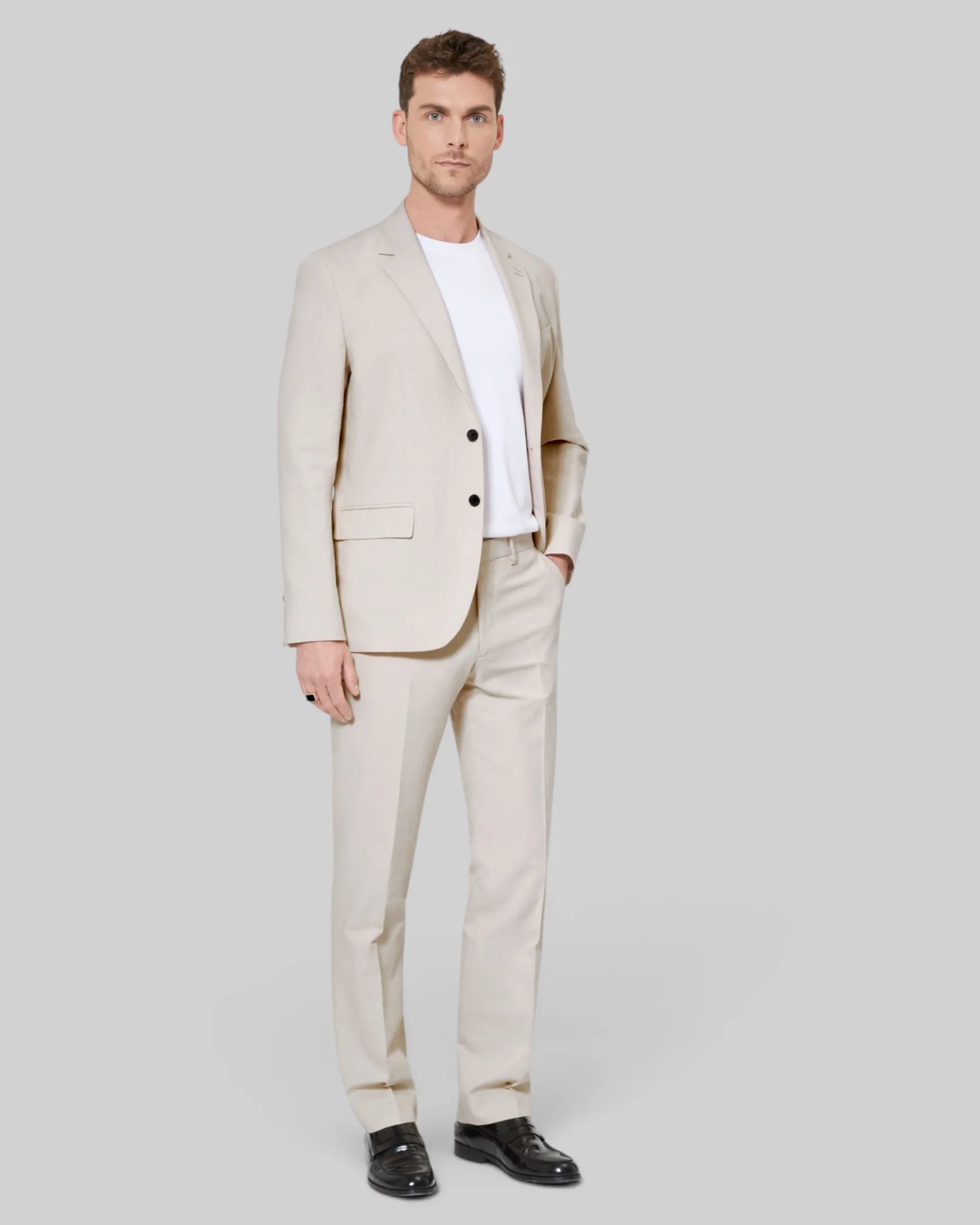 Pantalon de costume en coton lin beige