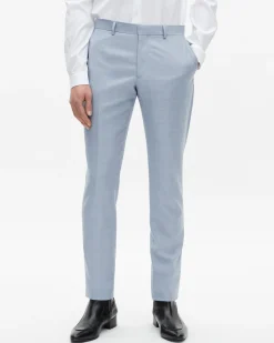 Pantalon de costume en laine coupe ajusté bleu