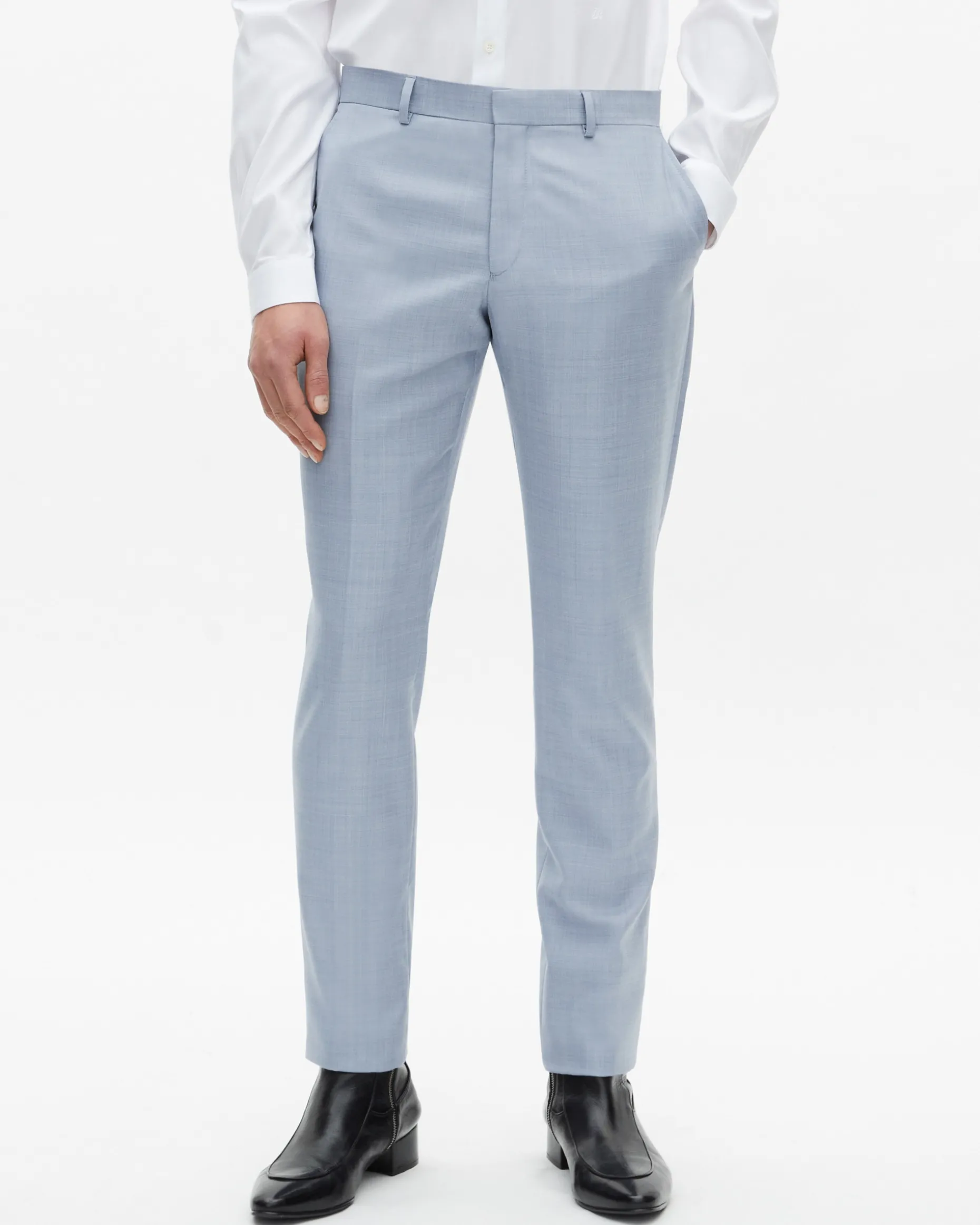 Pantalon de costume en laine coupe ajusté bleu
