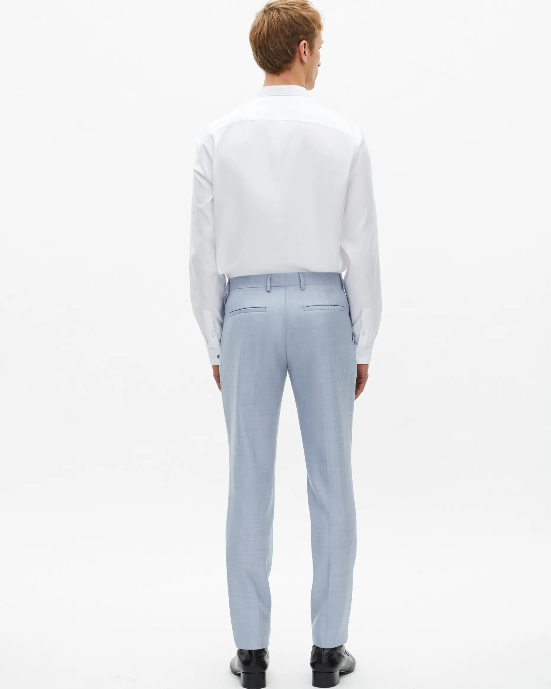 Pantalon de costume en laine coupe ajusté bleu