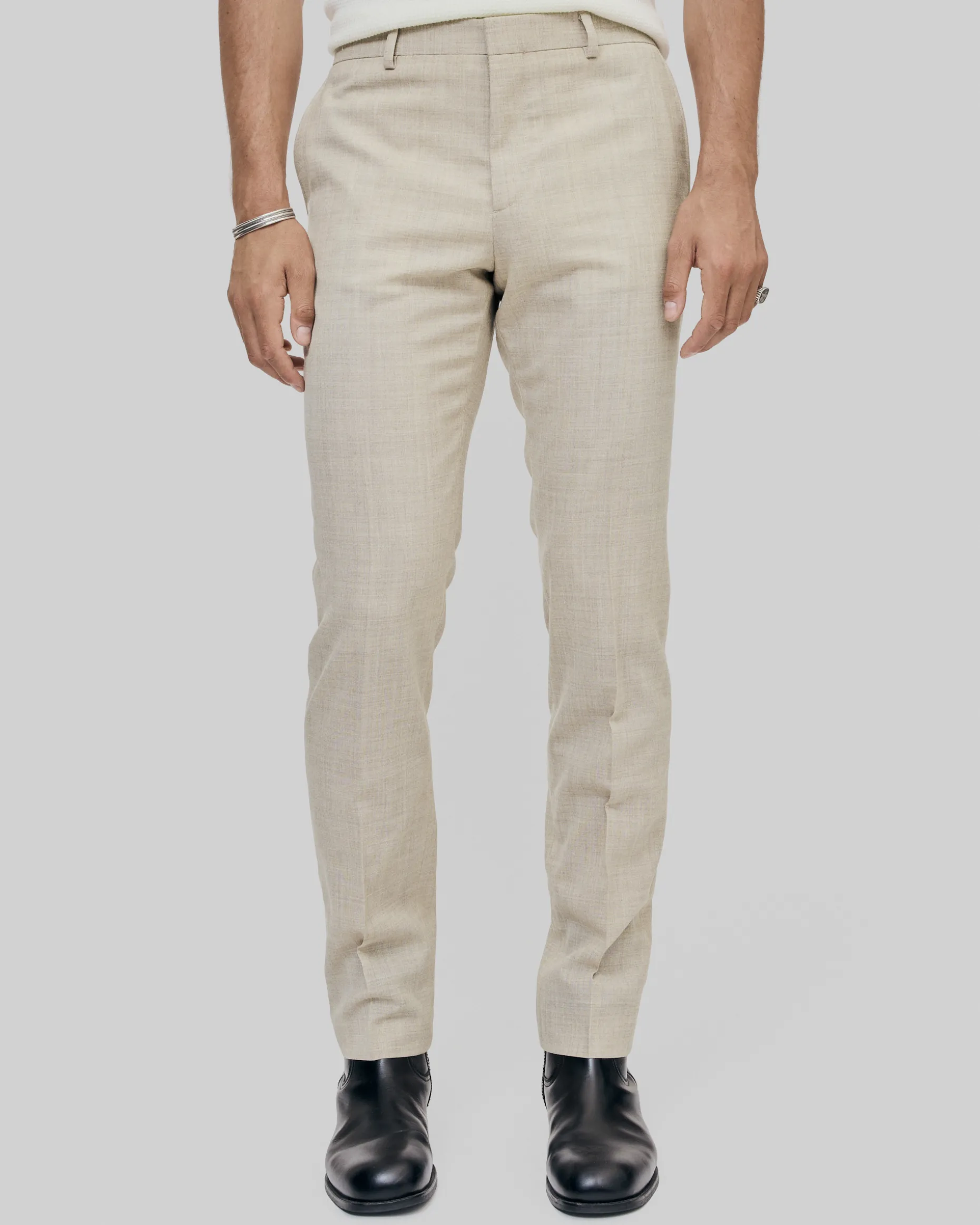 Pantalon de costume en laine coupe ajustée beige
