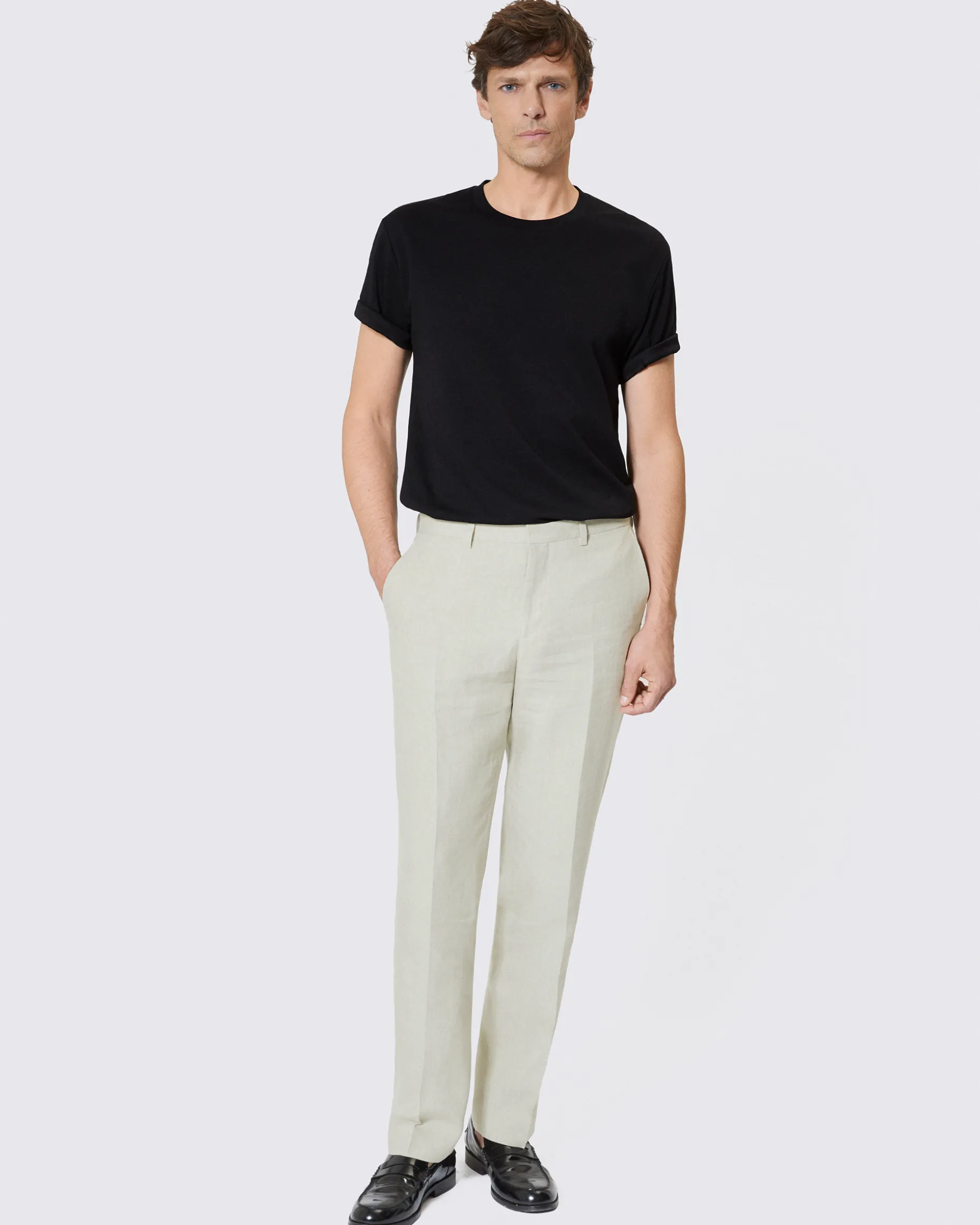 Pantalon de costume en lin beige