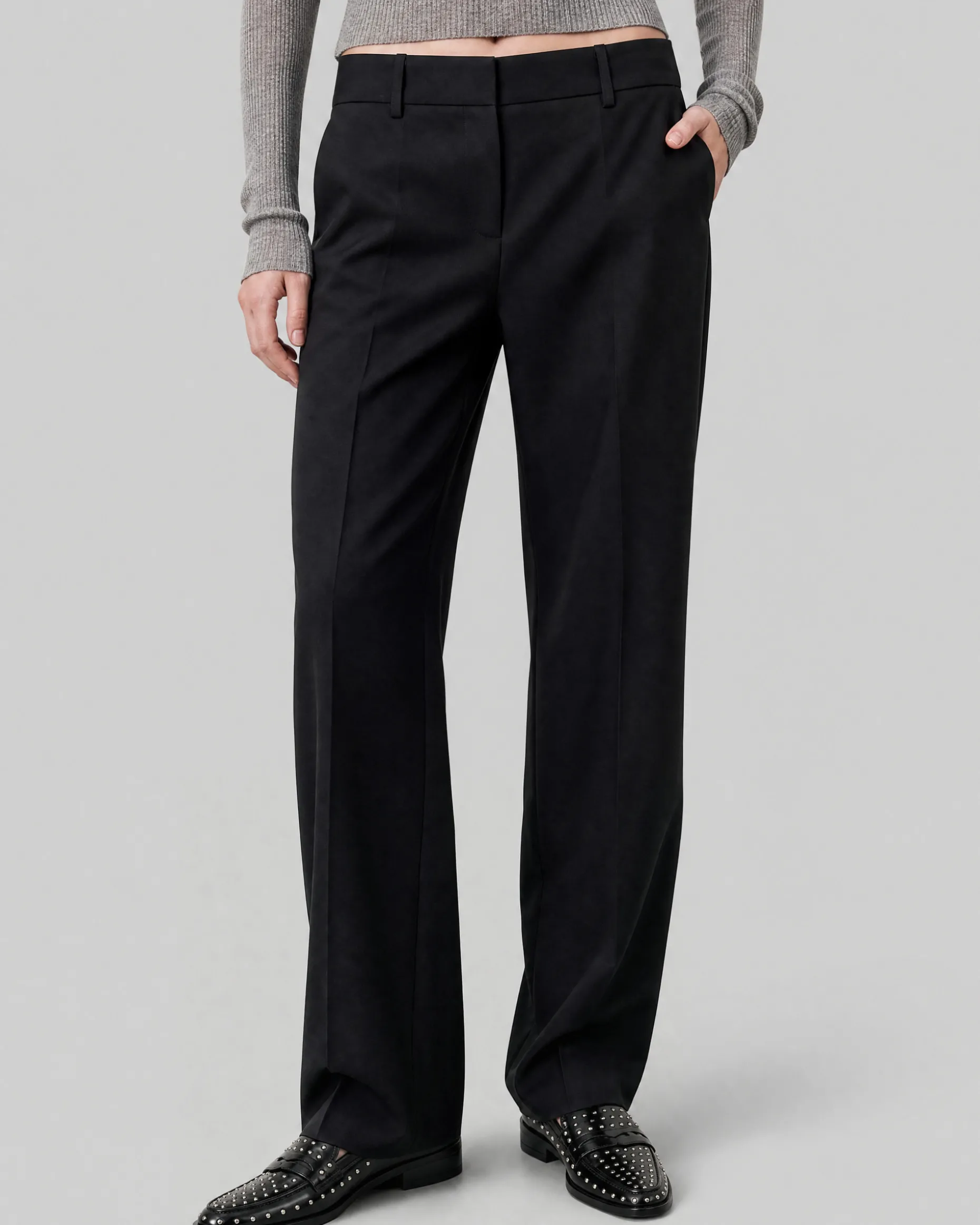 Pantalon de tailleur ajusté en laine noir
